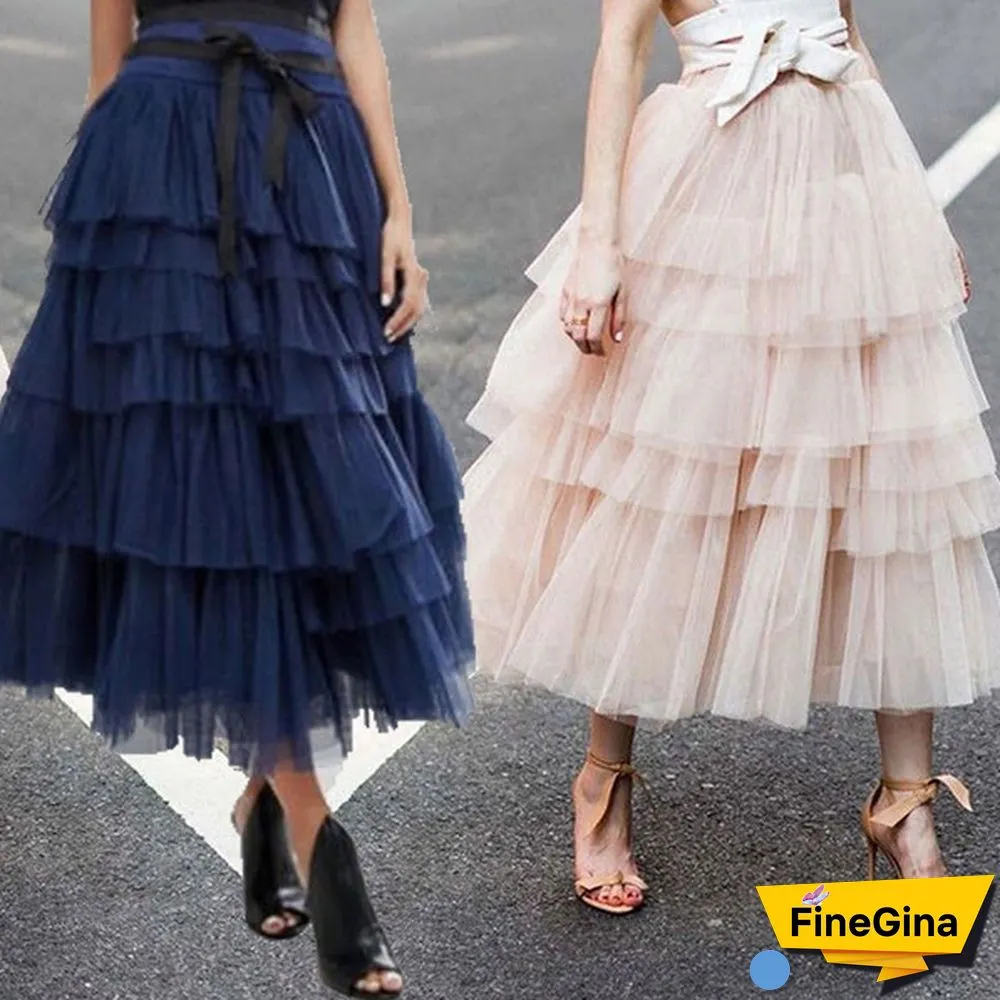 Fashion Summer Women Boho Lace Tiered Ruffle Flower High Waist Beach Long Skirt