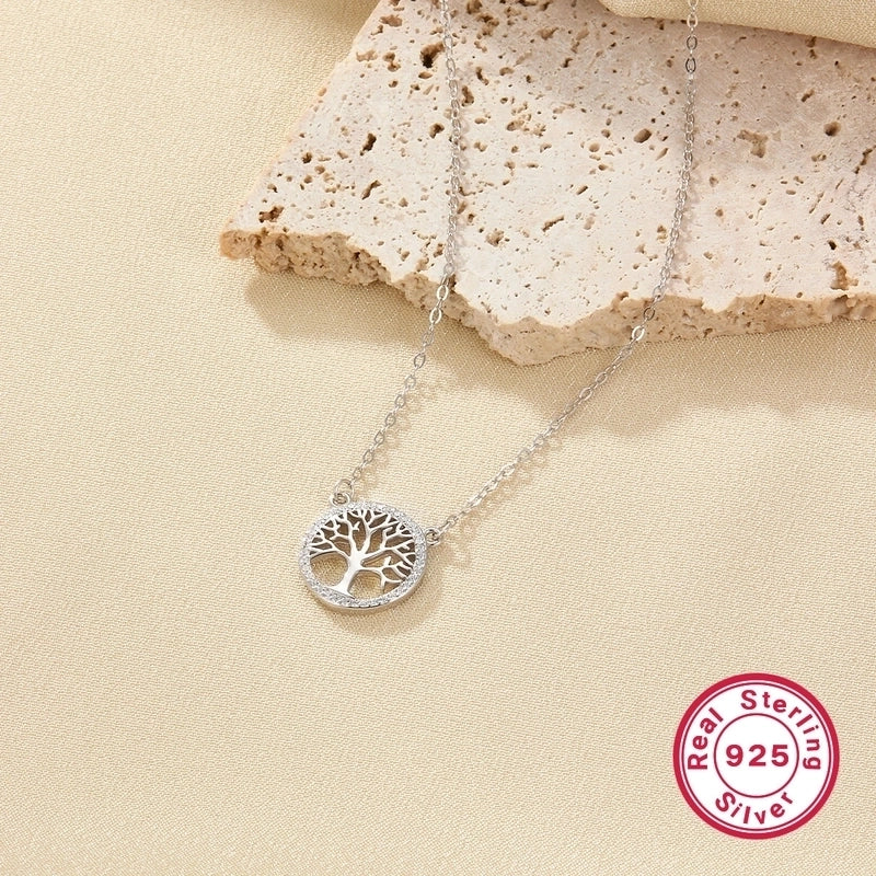 925 Sterling Silver Long-Lasting Plated Zircon Inlay Inlaid Zircon Tree Life Tree Pendant Necklace