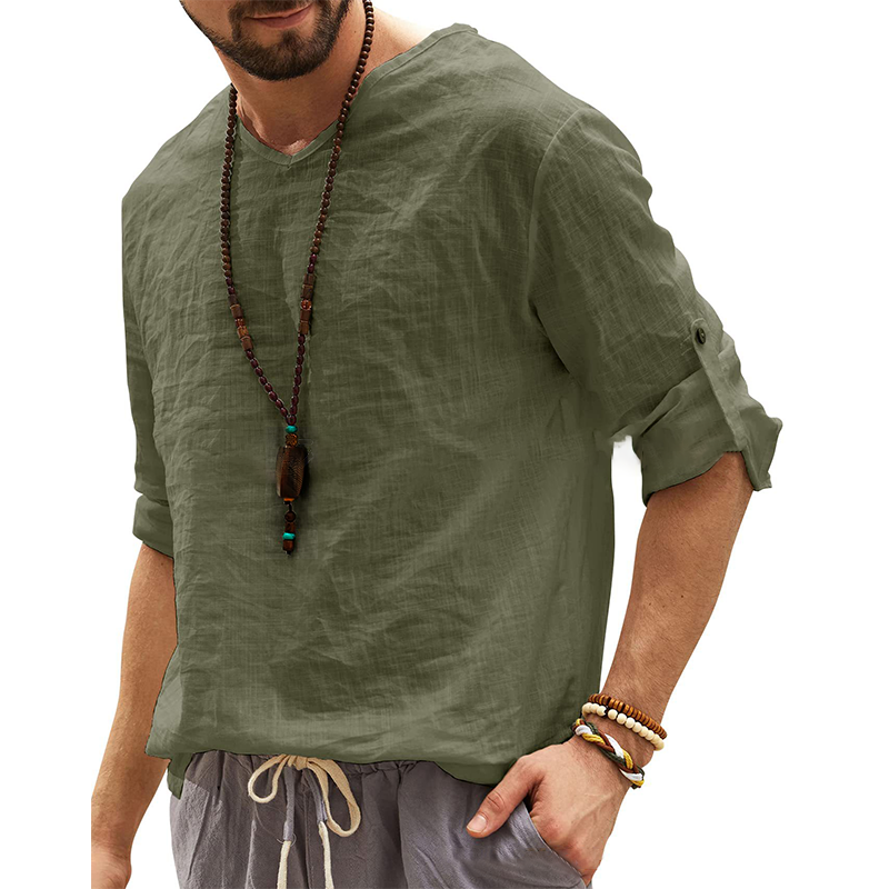 V-Neck Linen Shirt-inspireuse