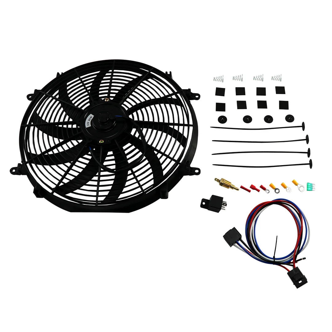 Alloyworks Universal Slim 16"Pull/Push Radiator Engine Bay Cooling Fan+Thermostat Relay Kit