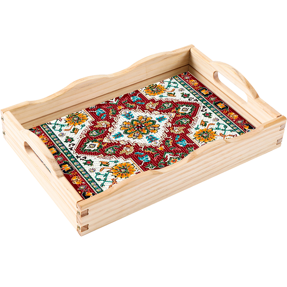 Wooden Retro Pattern 5D DIY Diamond Painting Serving Tray with Handle Home Decor