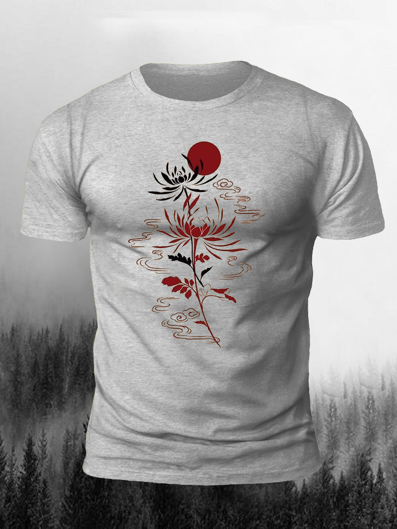Chrysanthemum Print Short Sleeve T-Shirt