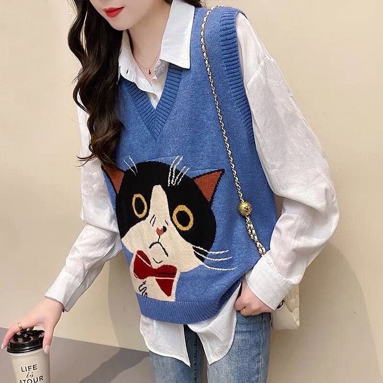 Cartoon Casual Sleeveless Knitted Vests