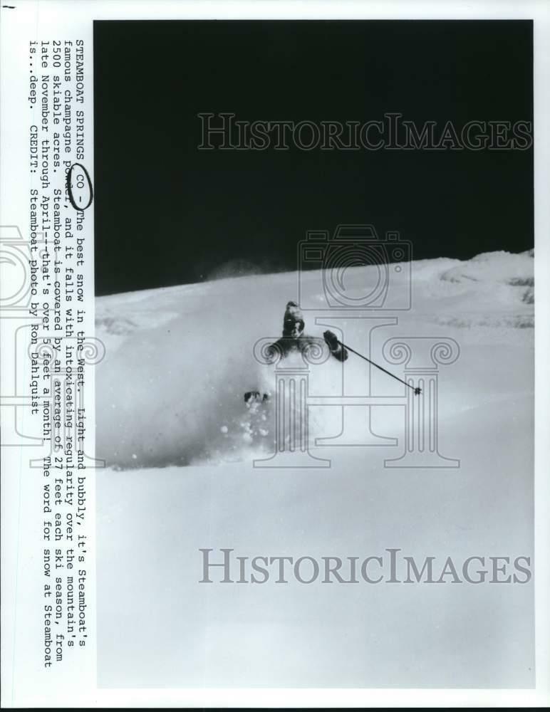 Press Photo Poster painting Skiing in Steamboat Springs' famous champagne powder - sax26135