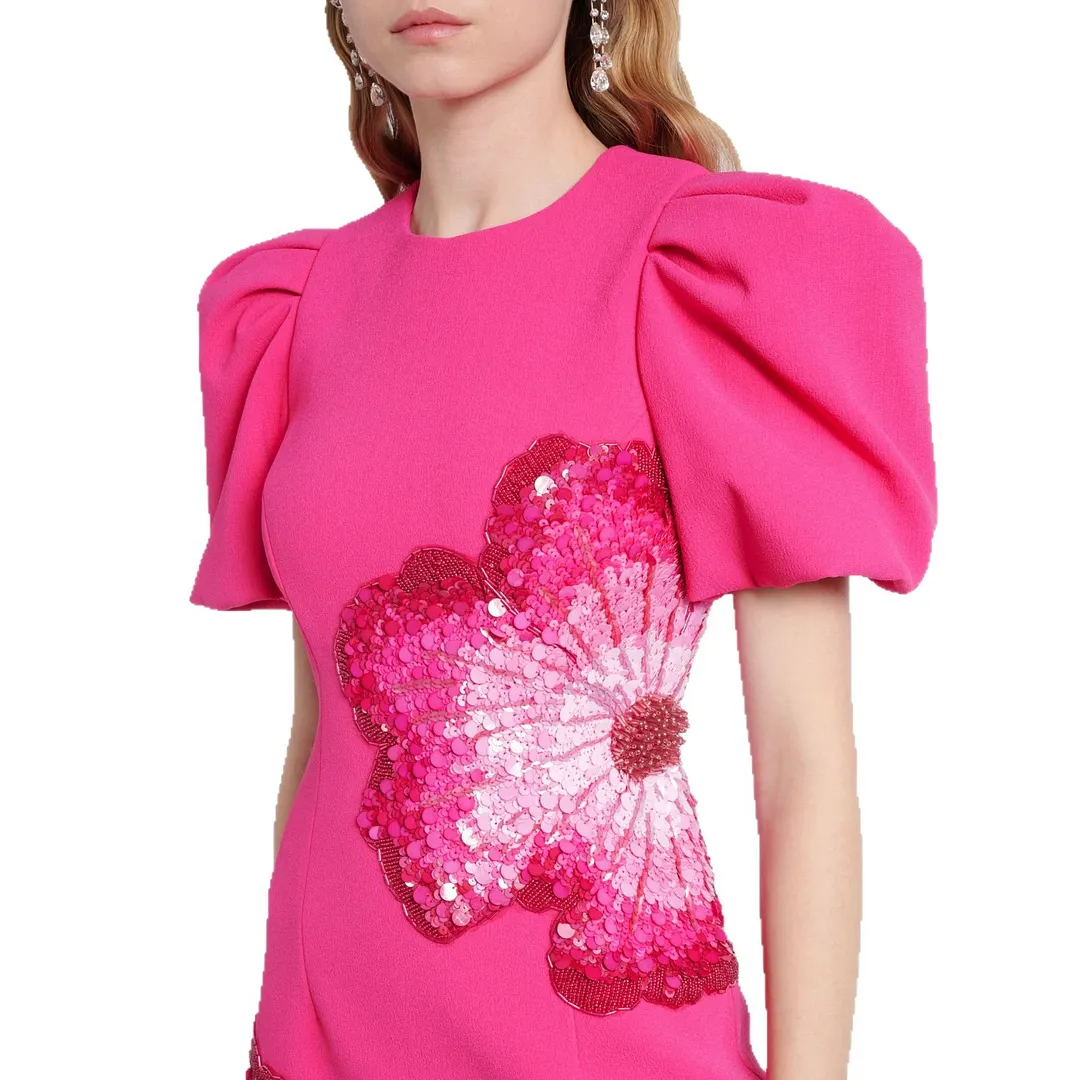 Nigikala Nigikala Star Fashion New Heavy Industry Nail Polish Slid Three-Dimensional Flower Short-Sleeved Dress