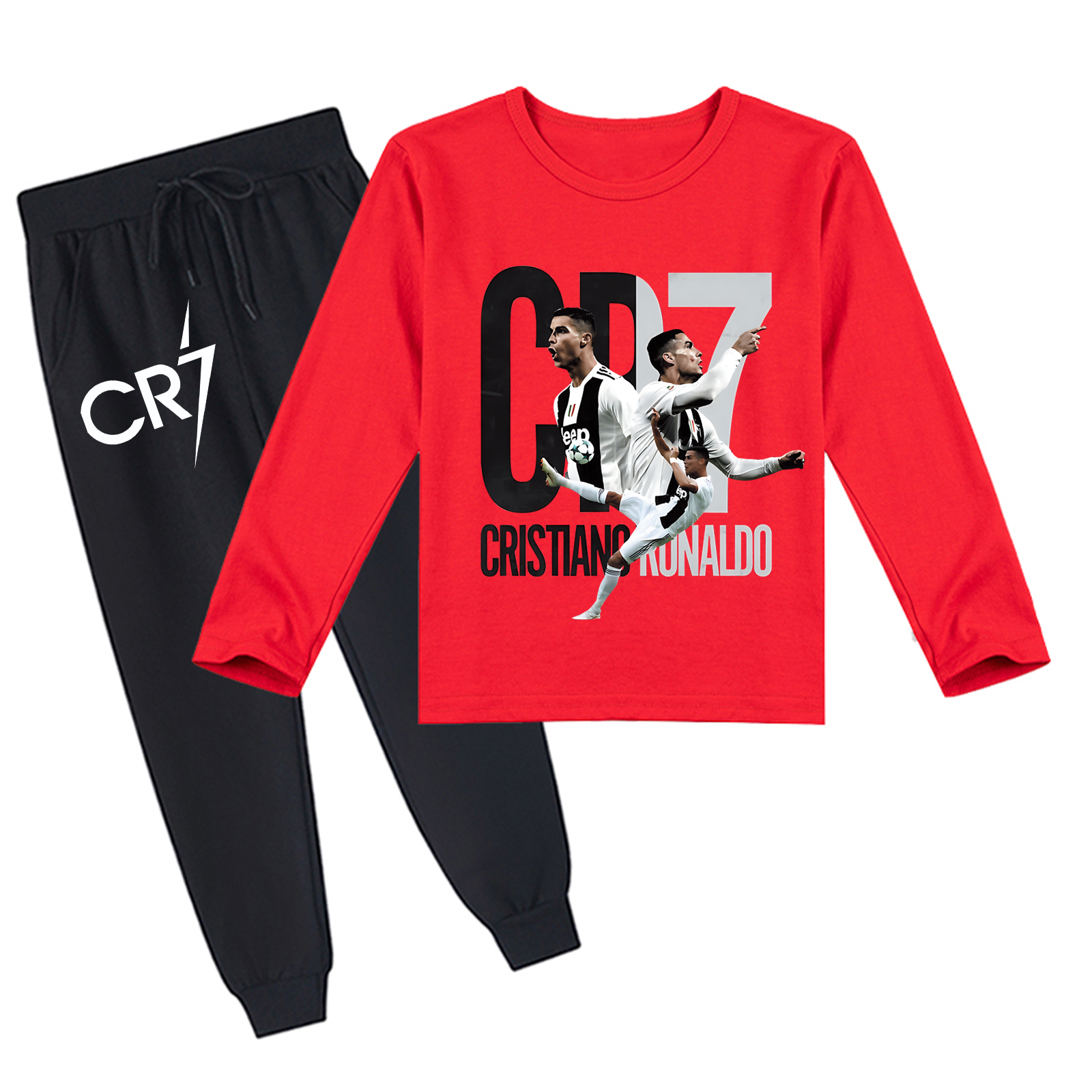Mayoulove Cristiano Ronaldo Long Sleeve T-Shirt Set for Boys & Girls - Stylish Sportswear, Soccer Fan Gear-Mayoulove