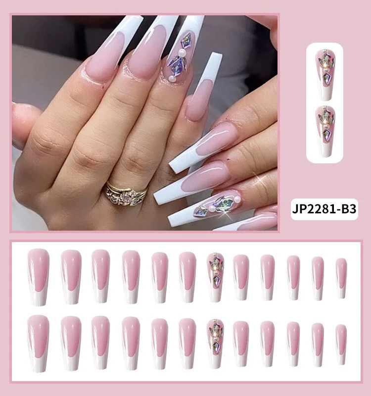 Churchf Blossoms Wearable Nail Art Long Ballet Green False Nails Fashion Detachable Finished Fake Nails Press on Nails with Glue-Nail Inspo