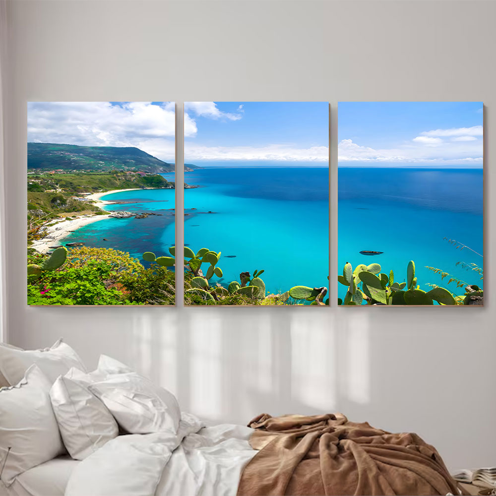 3-Piece Set Aerial Turquoise Bay Coastline Canvas Wall Art