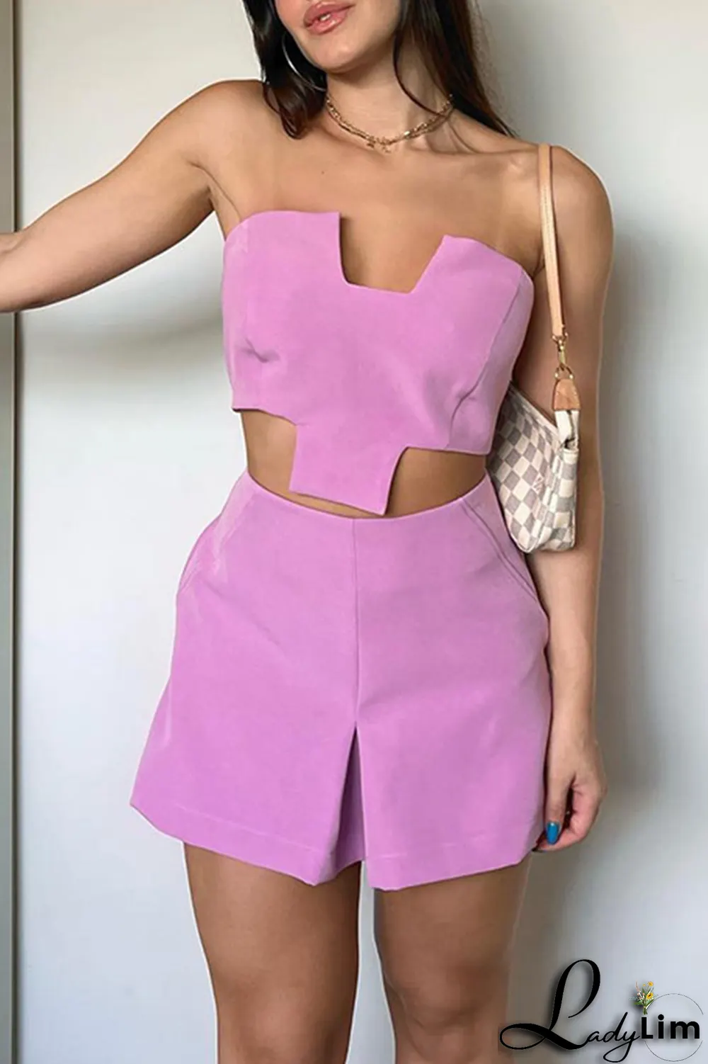 White Sexy Solid Patchwork Strapless Sleeveless Two Pieces