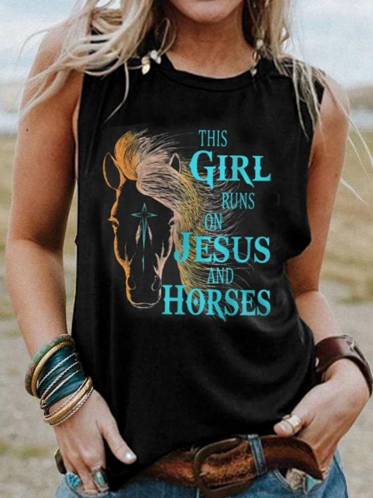 Wearshes Women's This Girl Runs On Jesus And Horses Cowgirl Vest