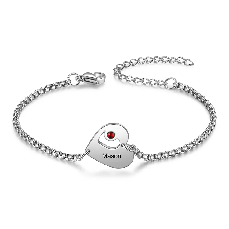Kettenmachen Personalisiertes 1 Name Herz Charm Armband mit 1 Geburtsstein-Geschenk mit Nachrichtenkarte