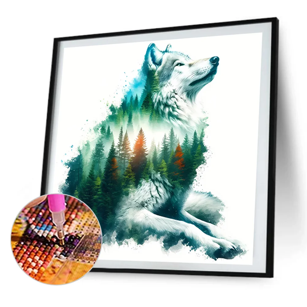 Partial AB Diamond Painting - Full Round Drill - Wolf Silhouette(Canvas|45*45cm)