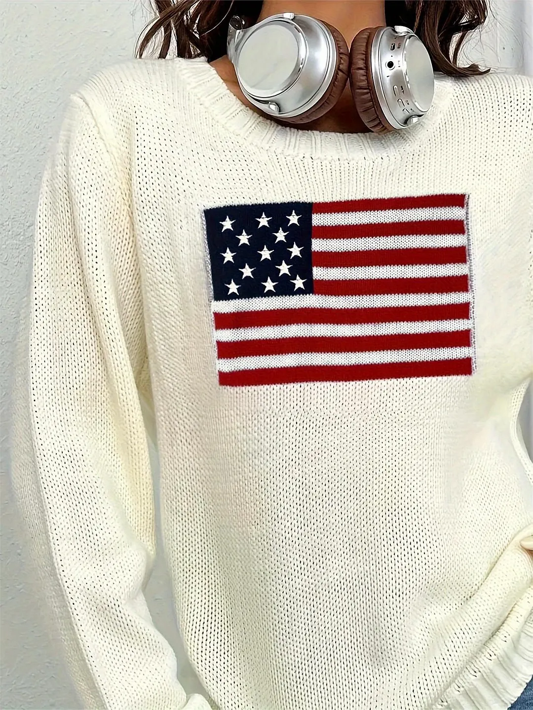 Brownm USA Flags Jacquard Pullover Sweater