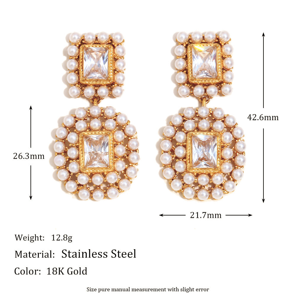 Hot Selling Fashion Earrings 316L Stainless Steel Plated With 18K Gold Luxury Splicing Zircon Pearl Earrings