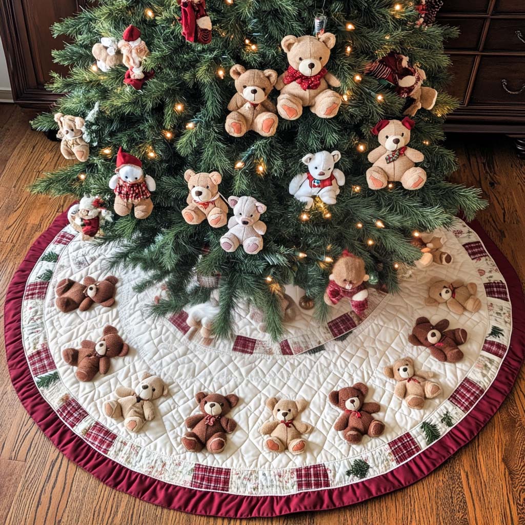 Cozy Bear Haven Christmas Quilted Tree Skirt NCU0NT2264
