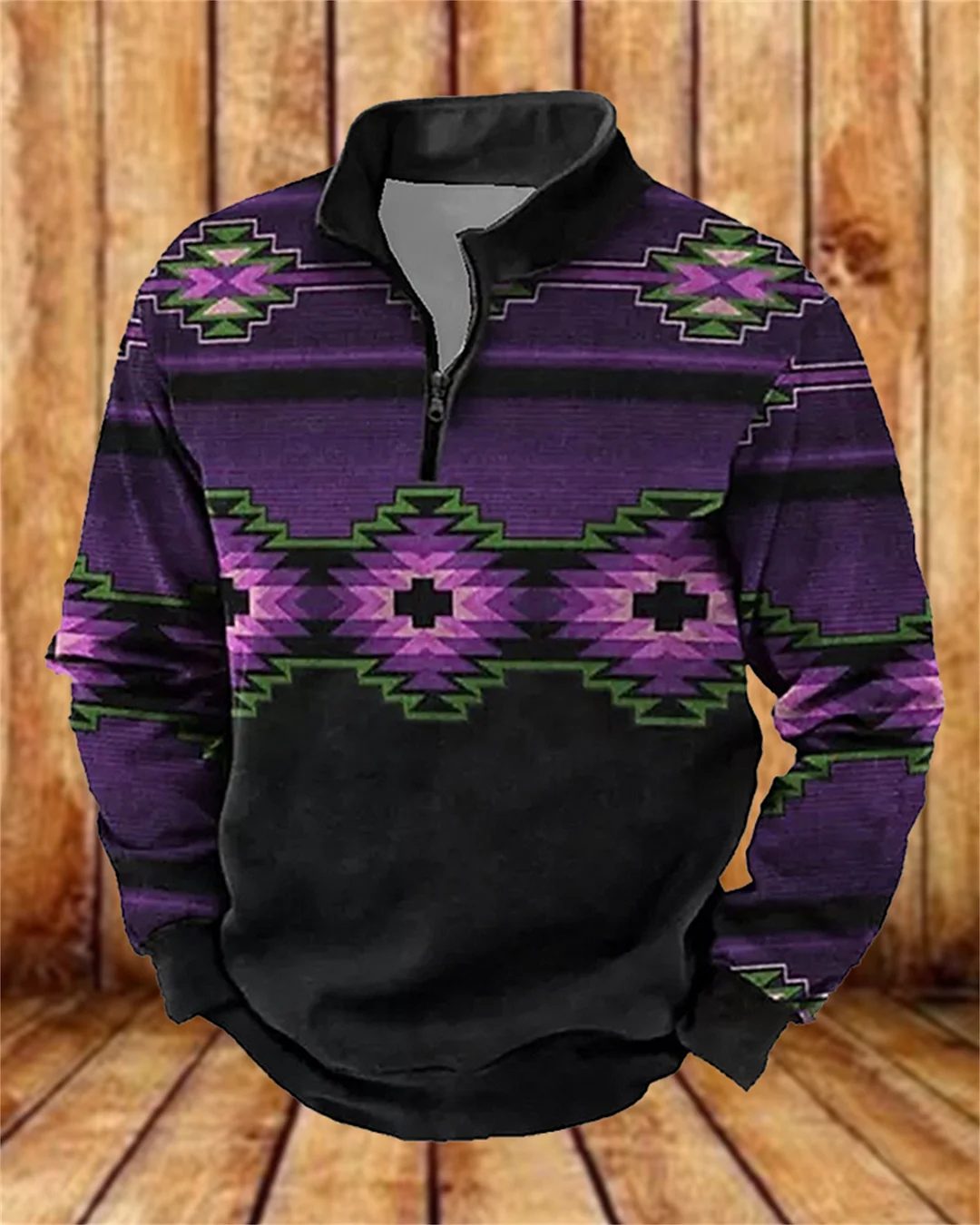 Suitmens Men's Fleece Southwestern Ethnicity Zipper Hooded 00401