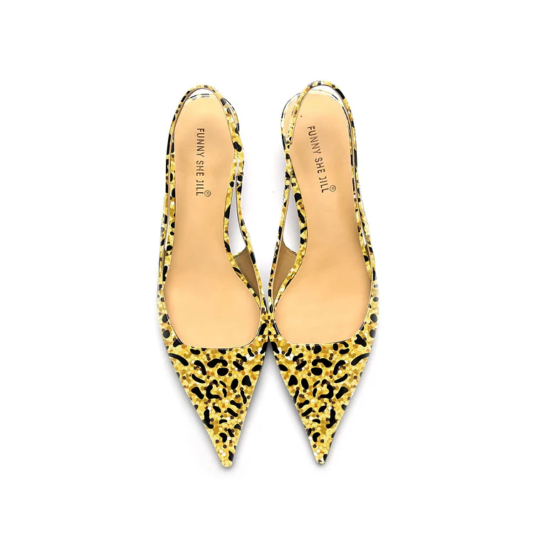 Leopard Print Slingback Patent Leather Kitten Heel Dress Shoes Vdcoo