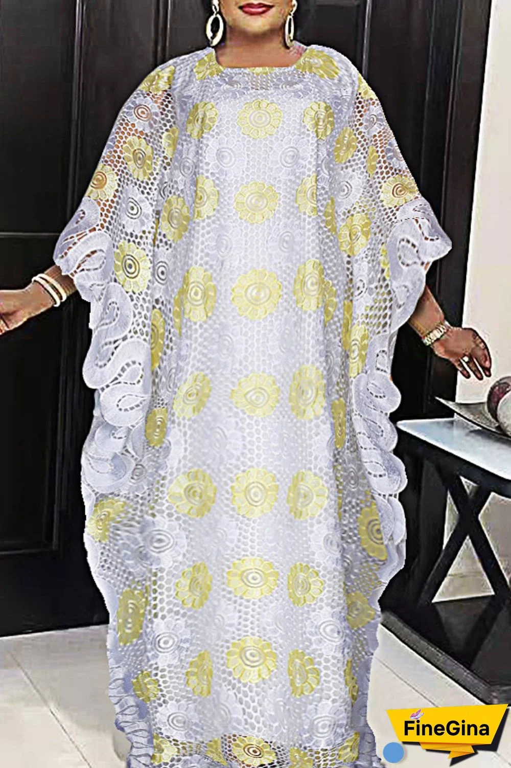 White Casual Embroidery Patchwork O Neck Plus Size Two Pieces