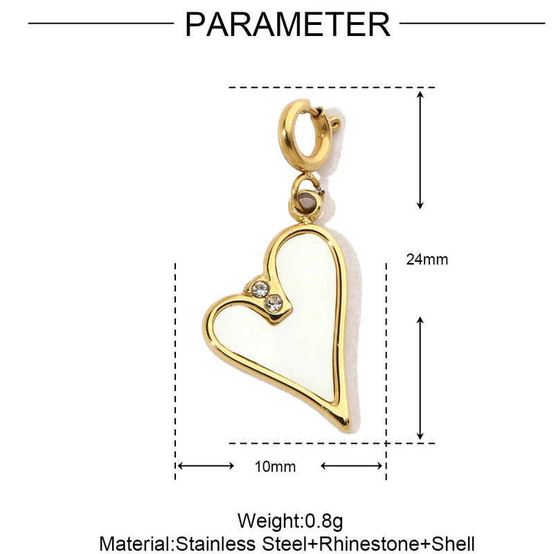 3 PCS/Package 6*14mm 304 Stainless Steel Shell Zircon Heart Pendant Jewelry Accessories