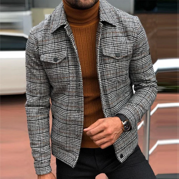 Fashion Slim Lapel Plaid Jacket