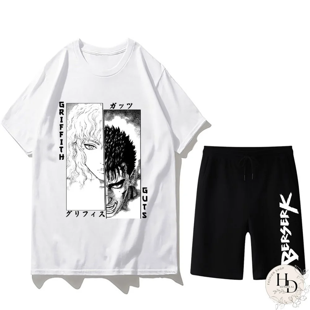 Anime T-Shirt Set Berserk Men's Tracksuit Oversized T-Shirt Sets Casual Shorts Sweatpants Tracksuit Men's Summer Men's Clothing