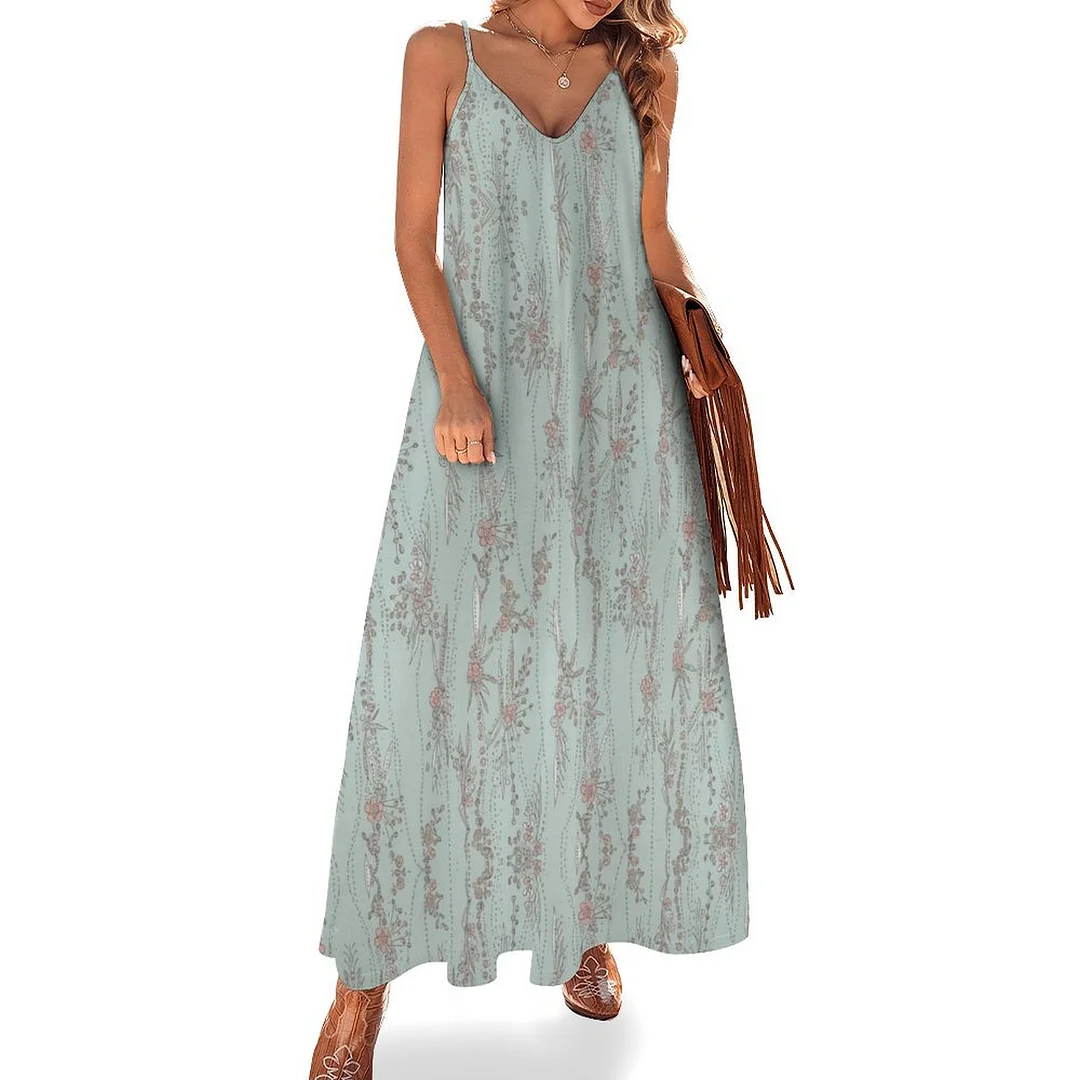 Style & Comfort for Mature Women Plus Size Printed Sling Casual Women Maxi Dress in Pattern Green, Red, Floral