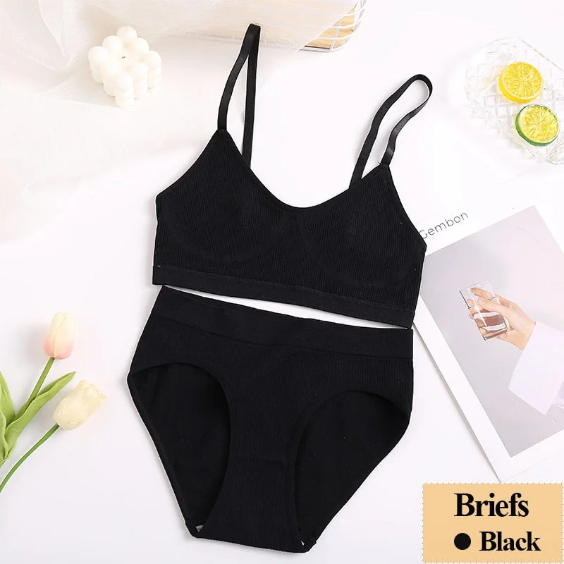 New Women Bra Panties Set Sexy Push Up Bralette Female Fitness Seamless Underwear Sports Lingerie Brassiere Girls Tank Crop Top