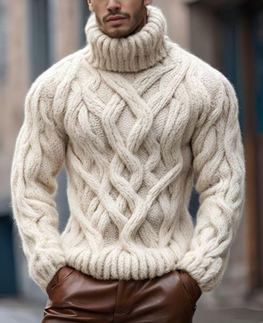 Casual Cable Knit Long Sleeve Turtleneck Sweater