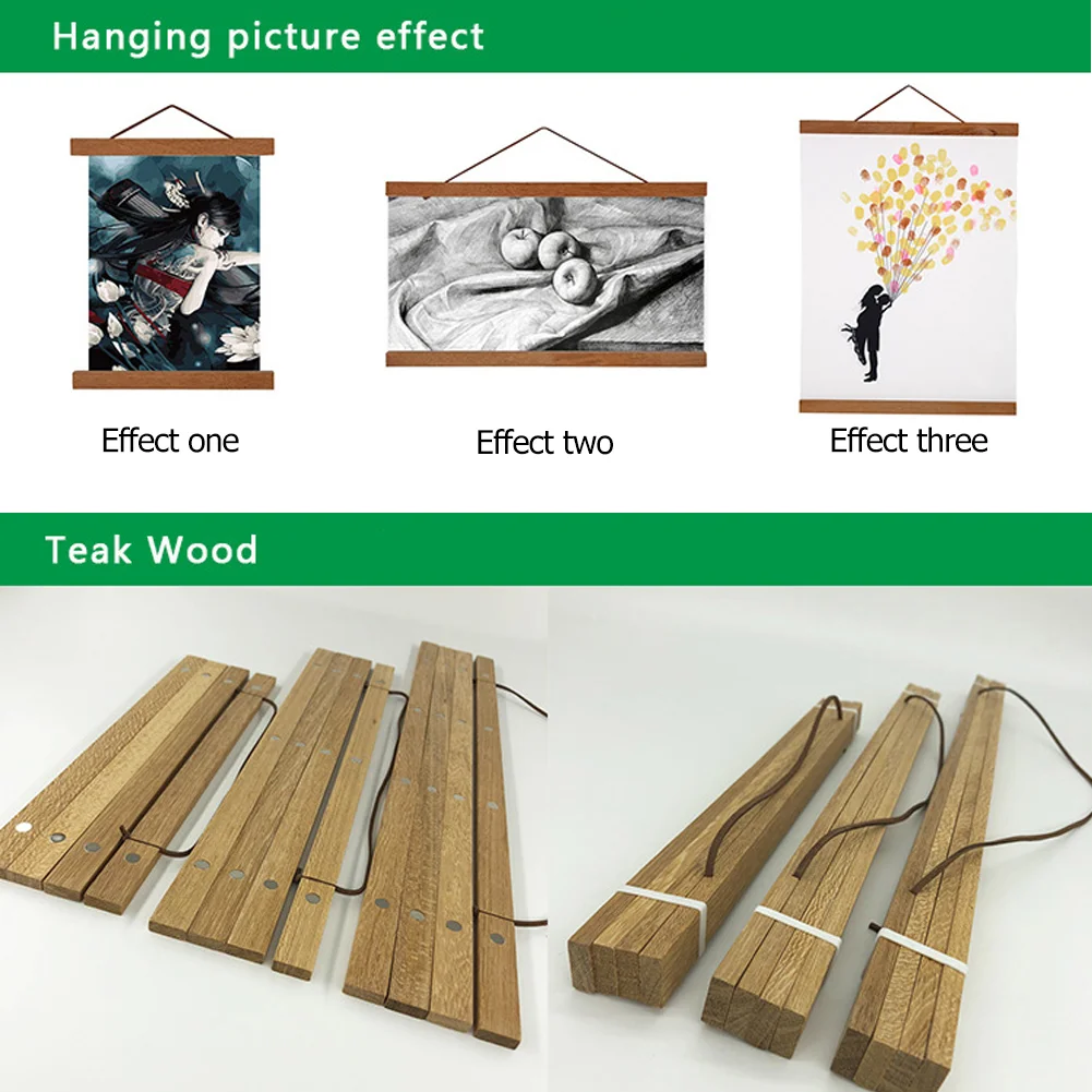 21-50cm Magnetic Wooden Photo Frame Scroll Picture Poster Hanger Room Decor