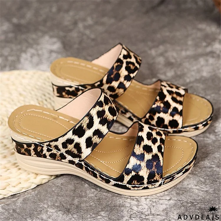 Printed Wedge Heel Slip-On Sandals