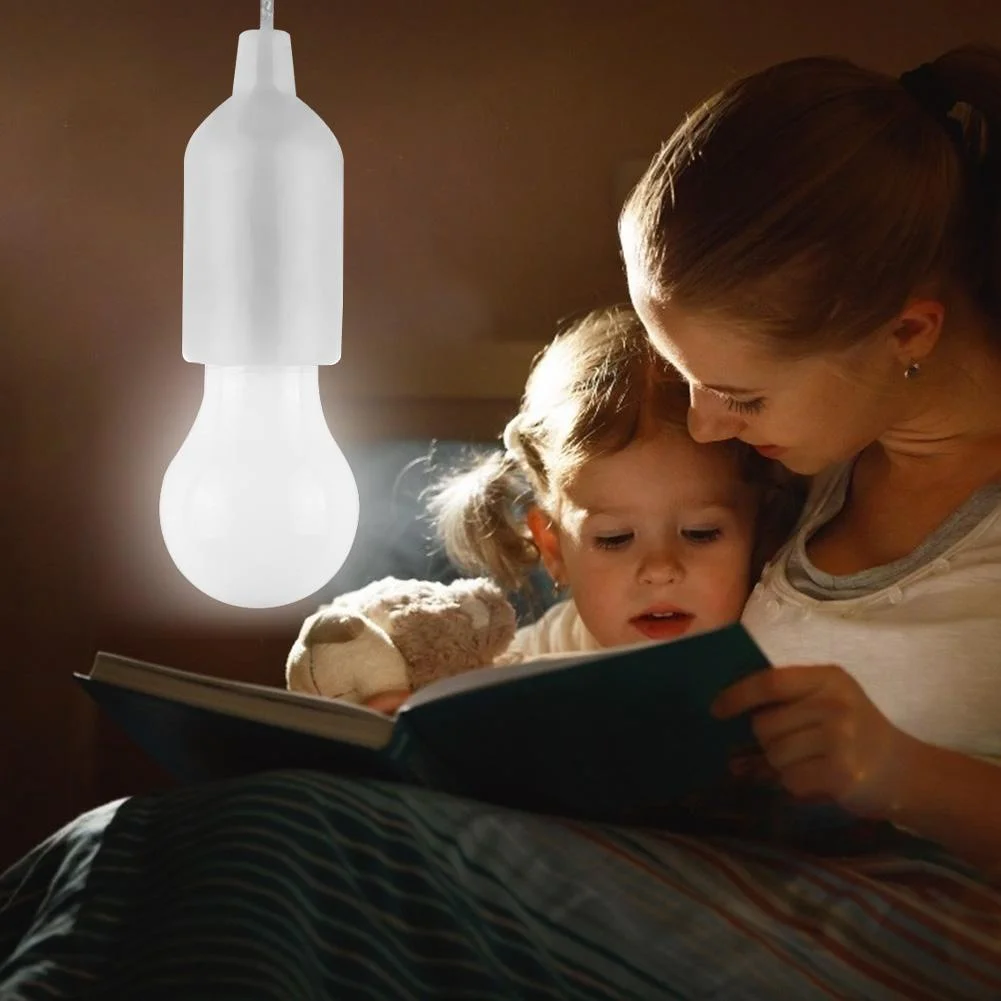 LED Hanging Light Bulb Battery Powered Colorful Pull Cord Bulbs (White)