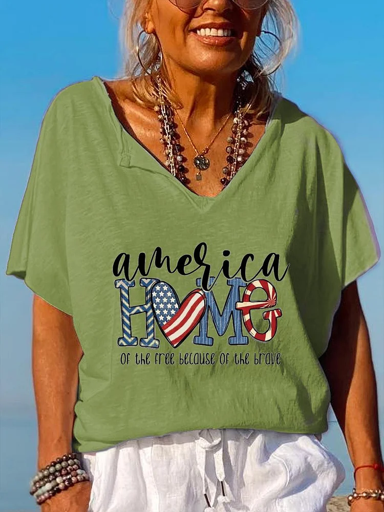 American Independence Day V Neck T-shirt-01797-Annaletters