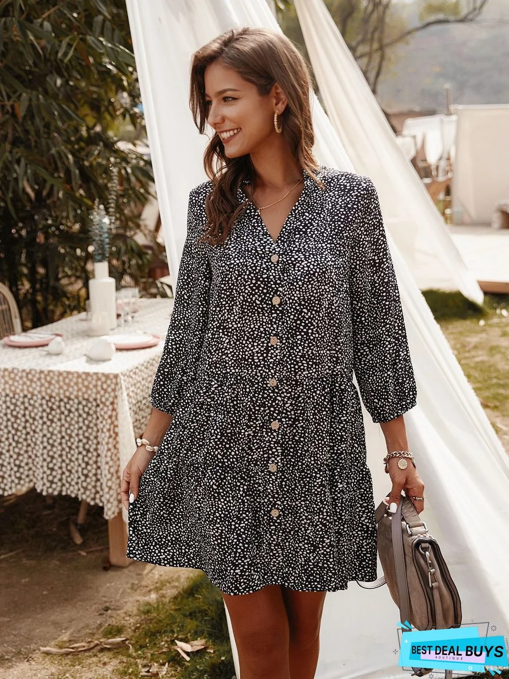 Small Crushed Flower Dress Short Seven-sleeve Skirt