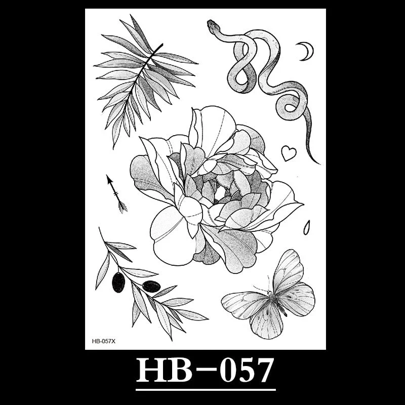 New Temporary Tattoos for Women Flower Sketch Tattoo Stickers Black and White Arm Art Snake Stickers Waterproof and Sweat Tattoo