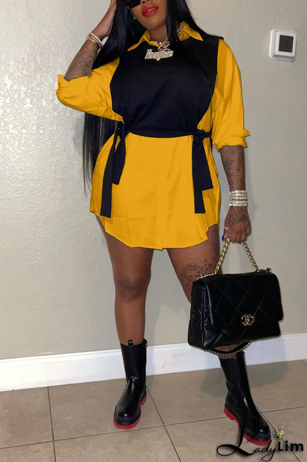 Light Blue Casual Simplicity Solid Patchwork Buckle Turndown Collar Long Sleeve Two Pieces