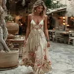 Women's Vintage Pink Rose Art Casual Maxi Dress - Image 2