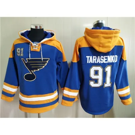 Men's St. Louis Blues #91 Vladimir Tarasenko Blue Ageless Must-Have Lace-Up Pullover Hoodie NFYE