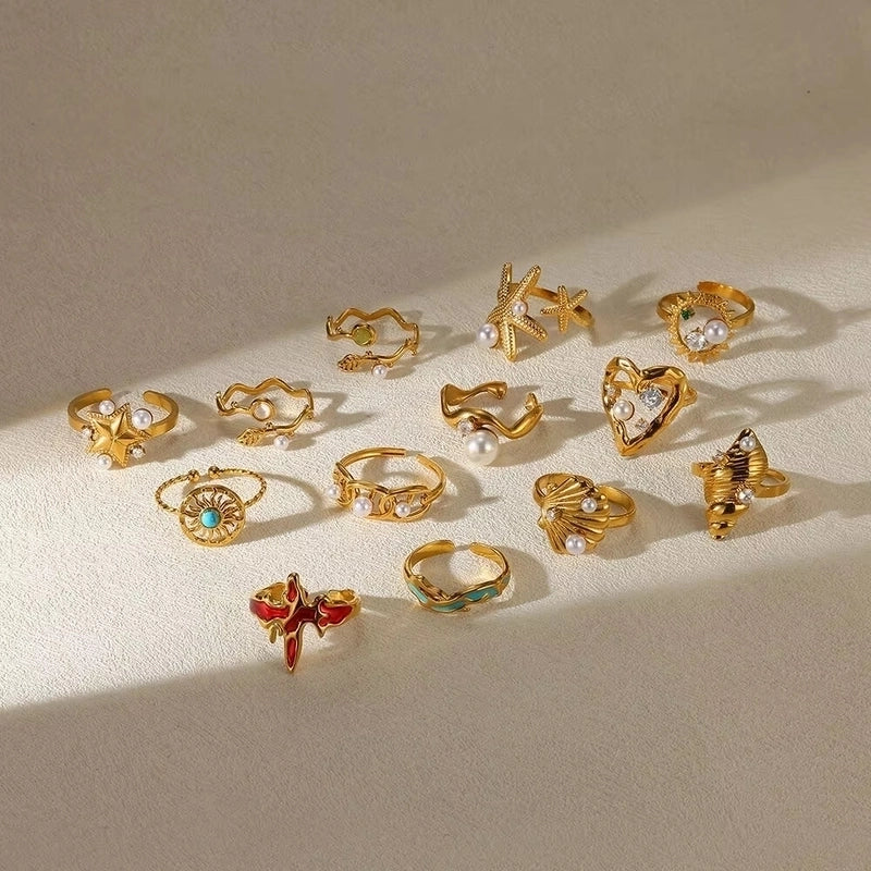 Casual Elegant Minimalist Geometric Heart Shape 304 Stainless Steel Artificial Pearls Plating Open Rings