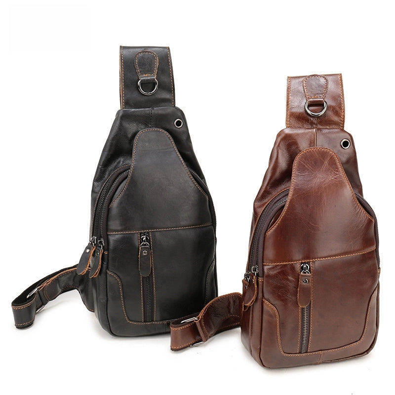 Men's Genuine Leather Chest Bag Top Layer Cowhide Chest Bag Retro Casual Style Shoulder Bag Large Capacity Special