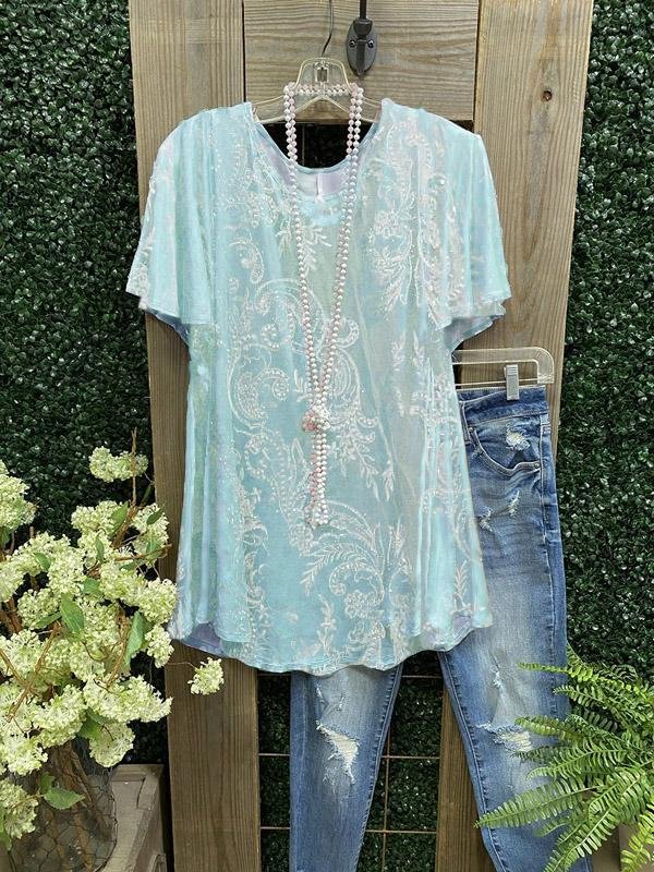 Crew Neck Short Sleeve Cotton-Blend Shirts & Tops-Mayoulove