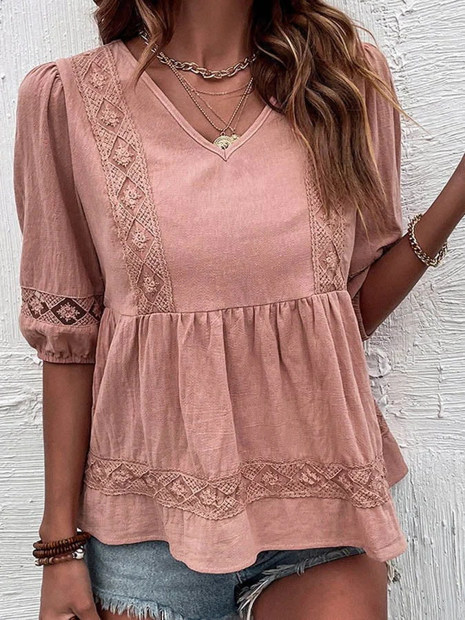 Women's Casual Half Sleeve V-Neck Top