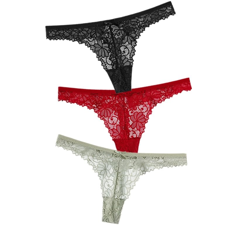 3Pcs/Lot Sexy Lace Thong Low Waist Lace Transparent Panties Women Hollow out Breathable G String Briefs Bow Underwear Lingerie
