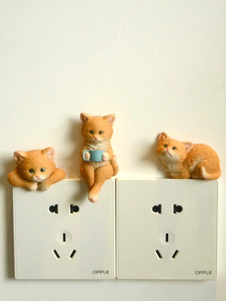 Cute Piggy Frog Cat Switch Stickers Refrigerator Magnet Sticker Room Decor Resin Animal Switch Cover House Wall Decoration