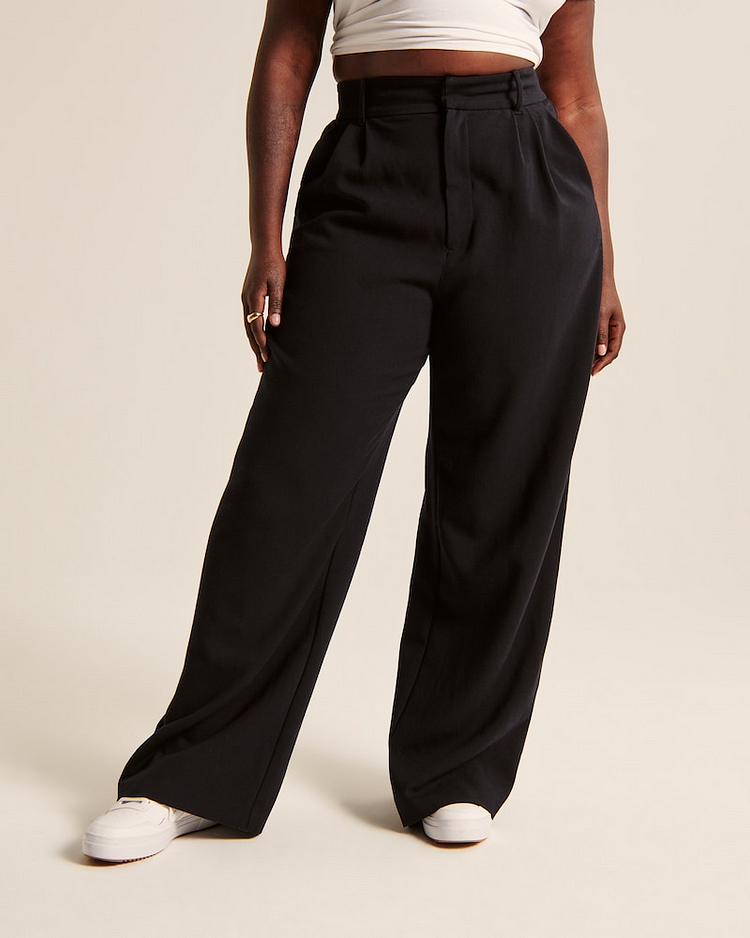 High Waisted Tailored Wide Leg Casual Pants