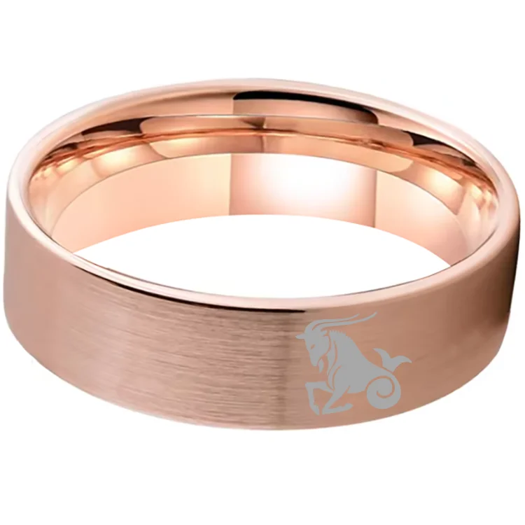 Men Women Rose Gold Capricorn Tungsten Carbide Rings Couple Wedding Bands Flat Comfort Fit 4MM 6MM 8MM Width