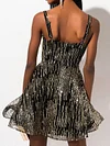 Spaghetti-Neck Shiny Empire A-Line Party Mini Dress