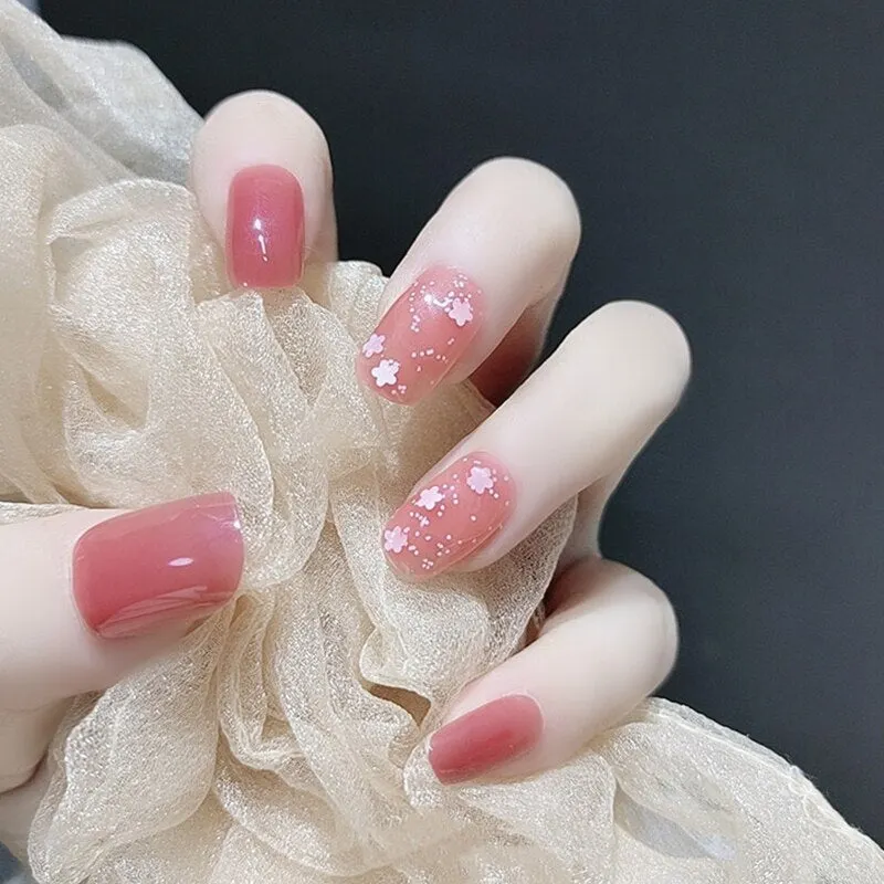 24PCS Fake Nail Exqusite Pearl Decor Girls Mid Length Coffin Ballet Press On Nails Full Cover Fake Nail Long Paragraph Fake Nail-Nail Inspo