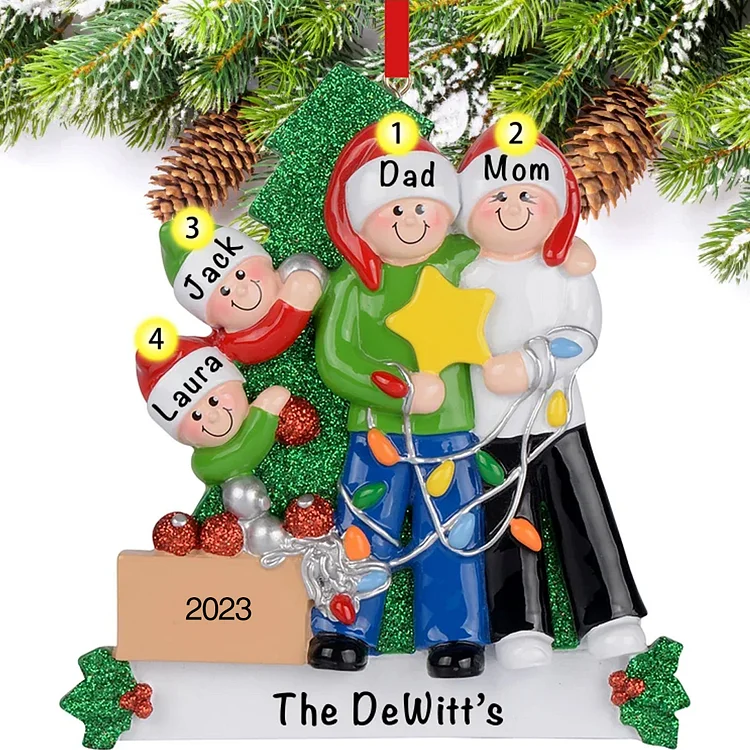 Décorer l'arbre personnalisé Famille de 4 Ornement de Noël