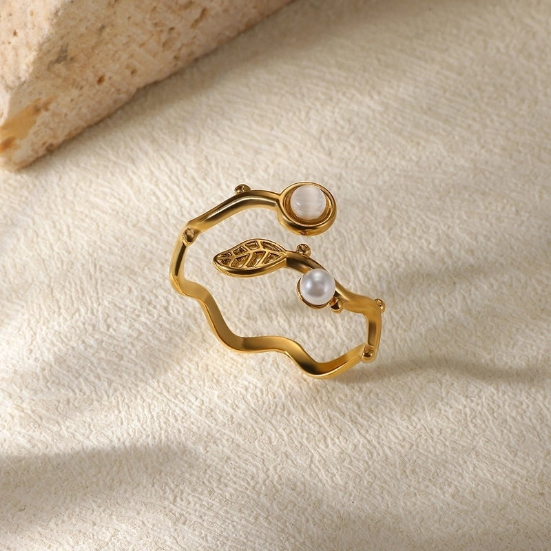 Casual Elegant Minimalist Geometric Heart Shape 304 Stainless Steel Artificial Pearls Plating Open Rings