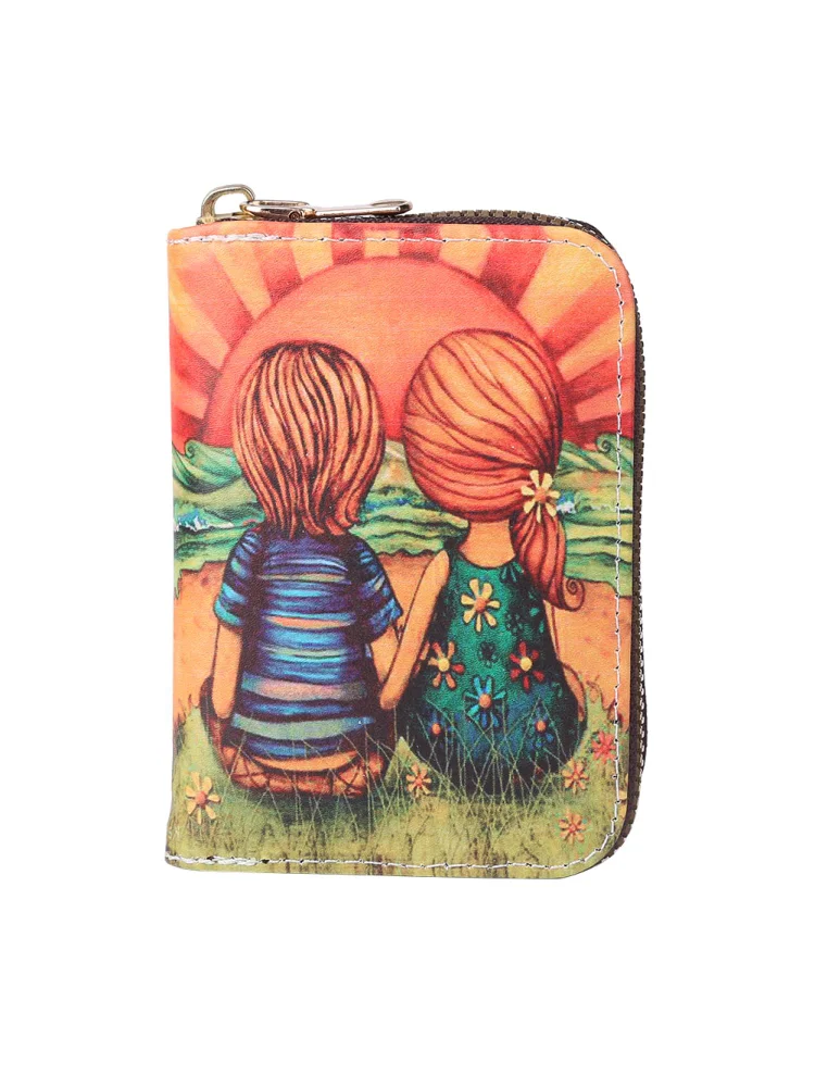 Women Cute PU Leather Mini Wallet Casual Ladies Cartoon Card Holder (D)